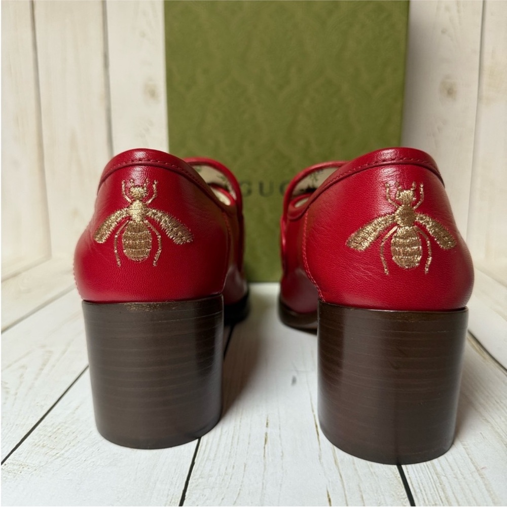 Gucci Red Leather Vegas Loafers Heels Pumps 39.5 - Picture 10 of 14